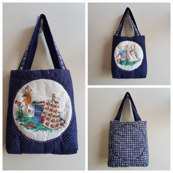 Vintage Handmade quilted patchwork handbag - reversable, unique design - Picture 2 of 9